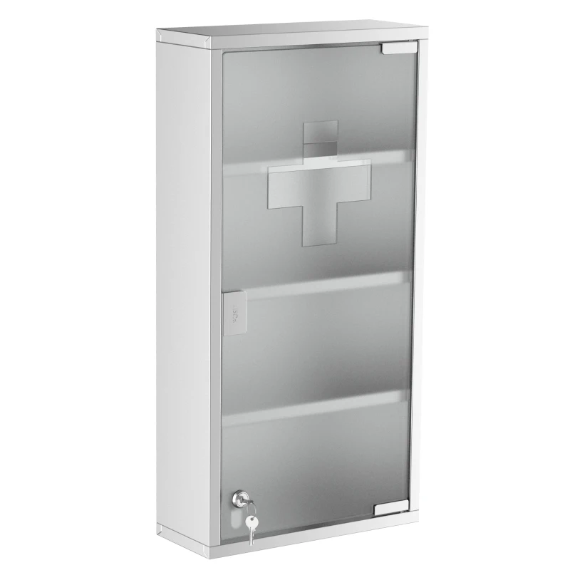 HOMCOM Medizinschrank Arzneischrank aus Edelstahl, Abschließbar Medikamentenschrank mit 4 Fächern, Glastür Apothekerschrank zur Medikamenten-Aufbewahrung, 30 x 12 x 60 cm