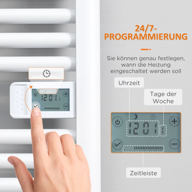 HOMCOM Badezimmerheizung, 24/7-Programmierung, 4 Modi, Überhitzungsschutz, 54 cm x 4 cm x 96 cm, Weiß