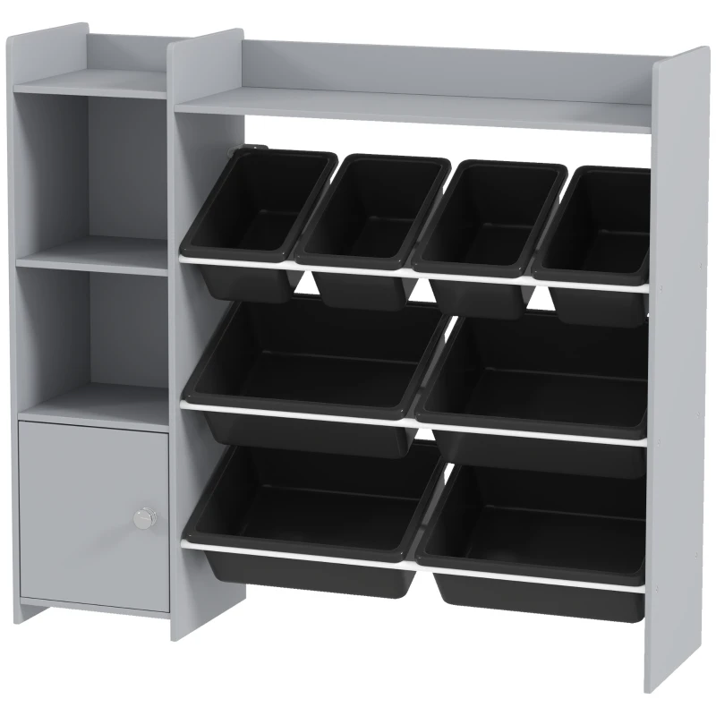 AIYAPLAY Toy Storage Unit with 8 Removable Bins, Storage Shelves, Cabinet, Grey
