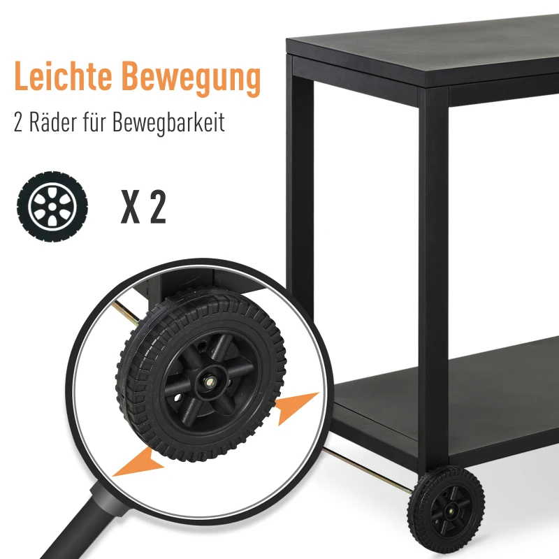 HOMCOM Küchenwagen mit Rollen, Servierwagen, Rollwagen mit Haken und Edelstahlgriffe, Küchentrolley, Schwarz, 135 x 46,5 x 86,5 cm