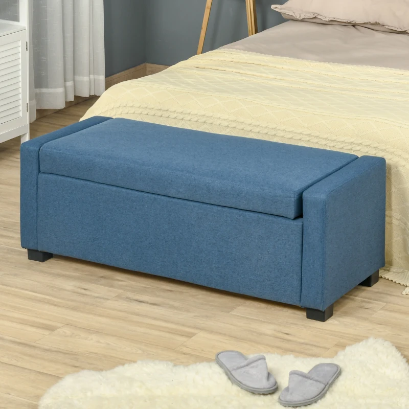 HOMCOM Panca Fondoletto con Vano Contenitore in Tessuto, 120x50x44cm - Blu