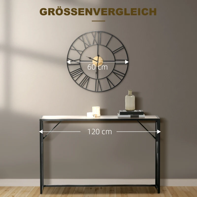 HOMCOM Wanduhr Vintage-Design 60 cm Durchmesser, mit römischen Zahlen, geräuschlos 60 cm x 60 cm x 4 cm Schwarz Natur