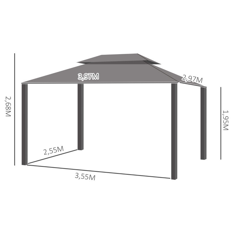 Outsunny Pavillon Gartenpavillon 4 x 3 m Gartenzelt Festzelt Partyzelt mit 4 x Seitenteile 4 x Moskitonetz atmungsaktivem Doppeldach Metall Polyester Braun+Dunkelgrau