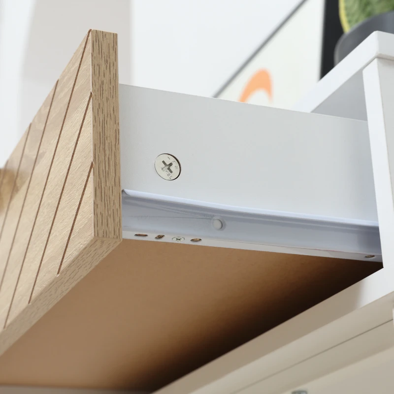 HOMCOM Mesa de Consola Estrecha con 2 Cajones Diseño de Líneas Talladas Estilo Moderna Blanco y Roble