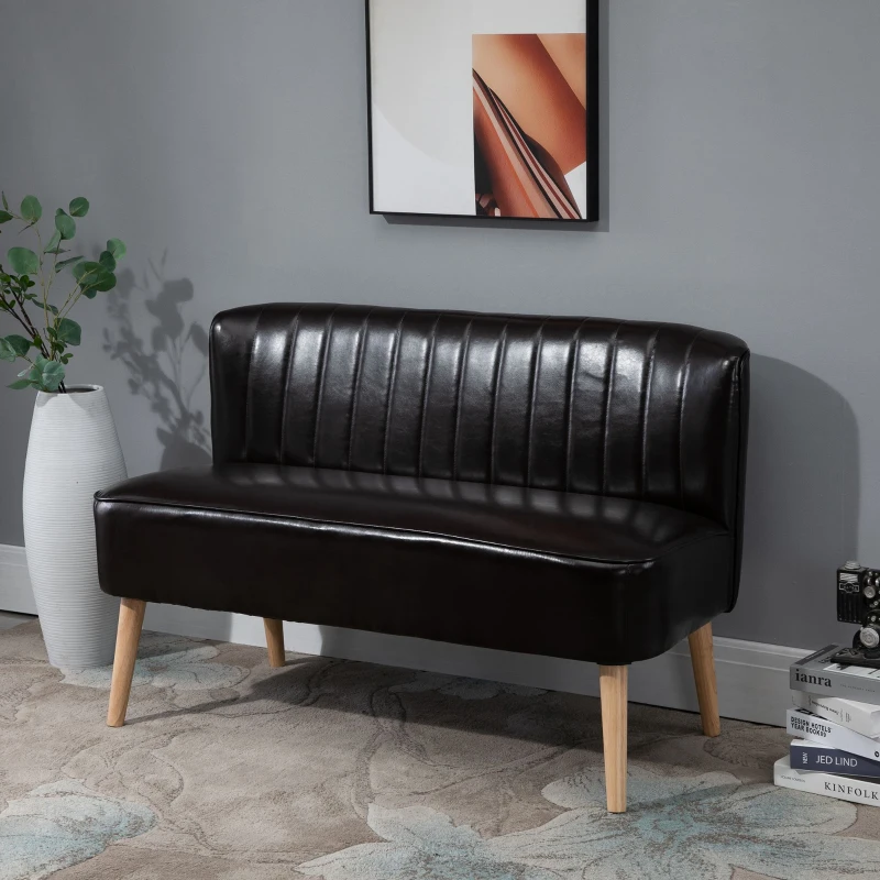 HOMCOM Divano 2 Posti in Finta Pelle Senza Braccioli Design a Righe, Divanetto 2 Posti Imbottito Salvaspazio Moderno con Gambe in Caucciù per Soggiorno Salotto, 117x56.5x77 cm, Marrone Scuro
