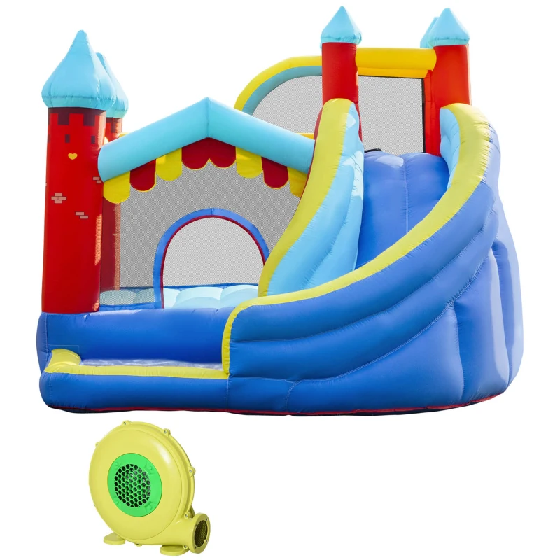 Outsunny Castello Gonfiabile 4 in 1 per Bimbi 3-8 Anni con Scivolo e Piscina, 290x270x230cm