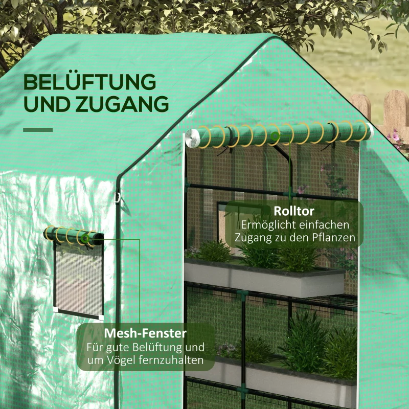Outsunny Gewächshaus-Folie, Ersatzplane, wasserdicht, aufrollabare Fenster & Tür, 140 x 143 x 190 cm, Grün