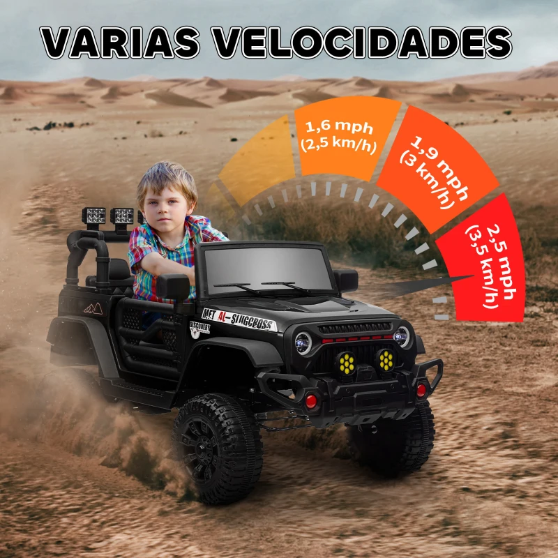 AIYAPLAY Coche Eléctrico para Niños de +3 Años con Batería 12V Mando a Distancia Faros LED Bocina Música Negro