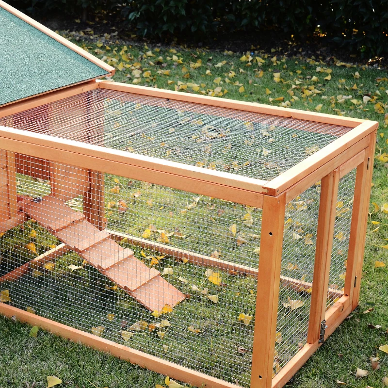 PawHut Conejera de Madera 309x79x86 cm Conejera Exterior Grande para 2-4 Conejos 2 Corrales Bandeja Extraíble Techo Asfáltico
