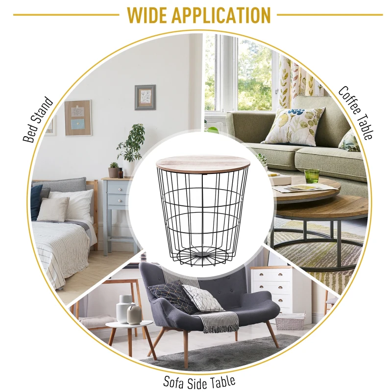 HOMCOM Wood Metal Coffee Round Table W/ Storage Sofa End Side Coffee Table Bedroom Living Room Furniture- Natural Wood Color