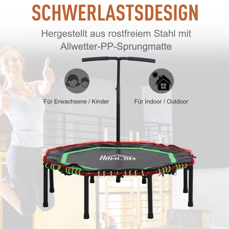 HOMCOM Fitness-Trampolin, Trampolin für Kinder und Erwachsene, Gartentrampolin, Stahl+Kunststoff+EVA, Grün+Schwarz, 122 x 122 x 122-138 cm