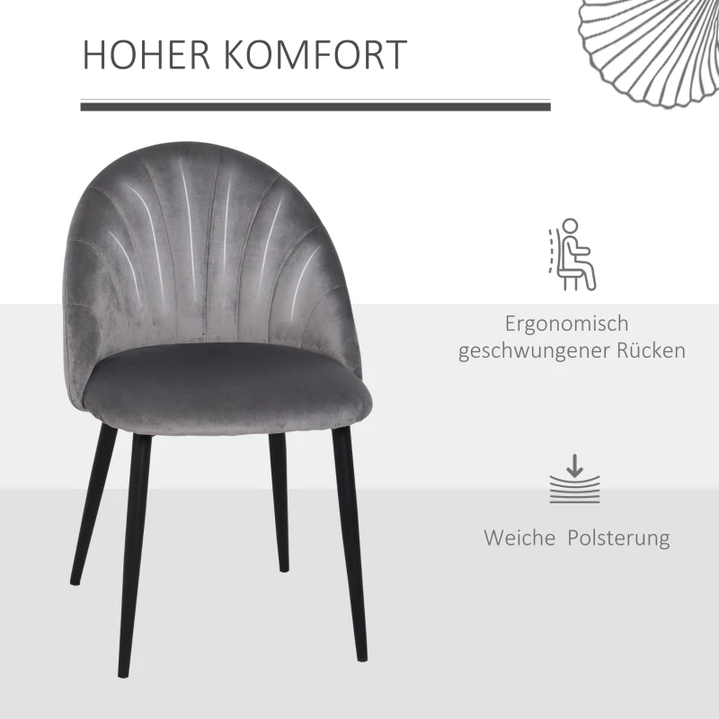 HOMCOM Esszimmerstühle 6er Set Küchenstuhl Wohnzimmerstuhl Polsterstuhl Bürostuhl mit Rückenlehne Skandi-Design Samt Metall Grau 52 x 54 x 79 cm