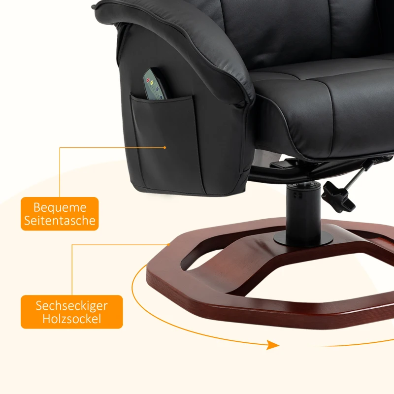 HOMCOM Massagesessel, mit Fußhocker, 10 Massagepunkte, Liegefunktion, drehbarer Sitz, Schwarz, 73 x 83 x 106cm
