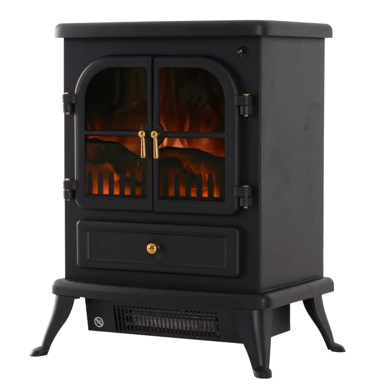 HOMCOM Cheminée électrique poêle style rétro thermostat 900-1800 W minuterie et télécommande noir