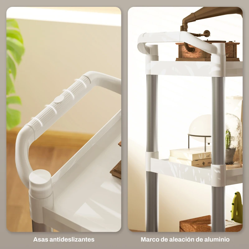 HOMCOM Carrito de Cocina de 3 Niveles Carrito de Almacenamiento de Aluminio Carga 105 kg para Comedor Sala 88x44x93 cm Blanco