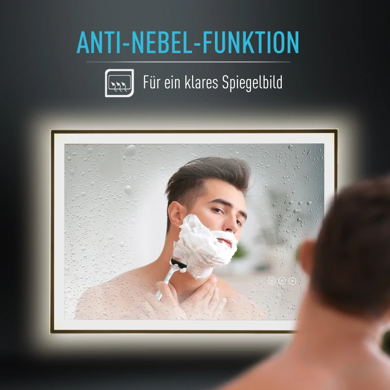 kleankin Badezimmerspiegel mit LED-Licht, Antibeschlagsfunktion; Wandspiegel, 7 70 cm x 50 cm x 3 cm, Silber