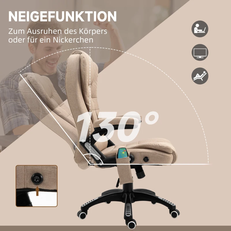 Vinsetto Massagesessel mit Wärmefunktion, Ergonomischer Schreibtischstuhl, höhenverstellbar, 68L x 72B x 110-120 cm, Braun(m-7)