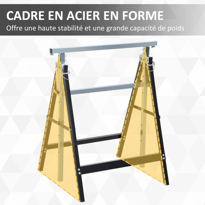 HOMCOM Lot de 2 tréteaux pliables télescopiques hauteur réglable 80-130 cm noir
