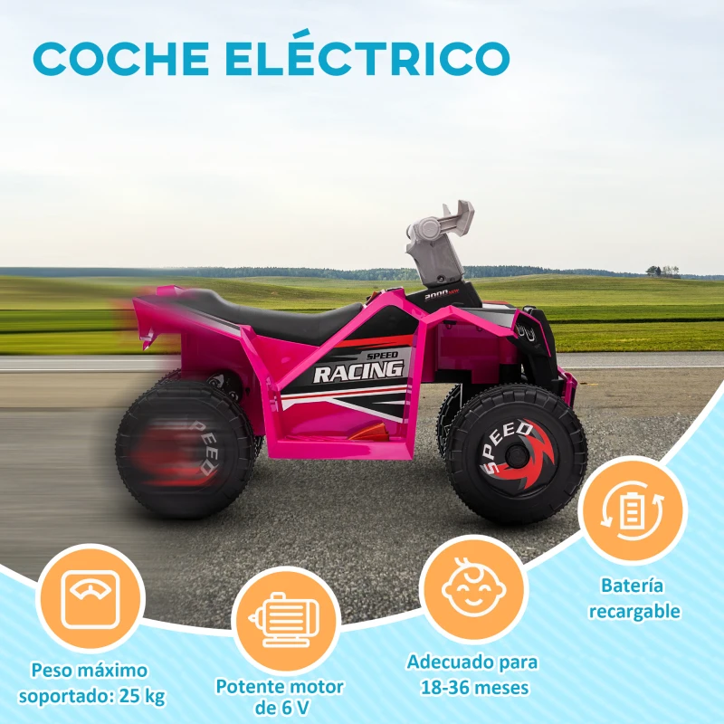 HOMCOM Quad Eléctrico para Niños de 18-36 Meses con Avance y Retroceso Velocidad de 2,5 km/h 70x41,5x48,5 cm Rosa