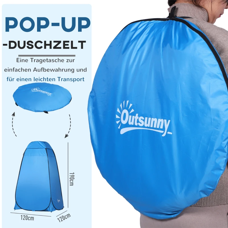 Outsunny Pop up Toilettenzelt Mobiles Camping Duschzelt Umkleidezelt mit Innentasche Duschkabine Umkleidekabine Wasserfest Polyester Himmelblau 120 x 120 x 190 cm
