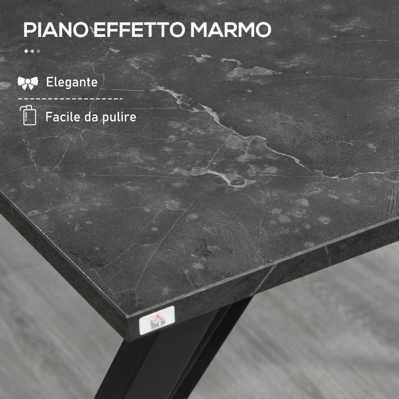 HOMCOM Bancone Bar Tavolo Alto Stile Industriale Effetto Marmo, Legno e Acciaio 120x60x102 cm, Nero