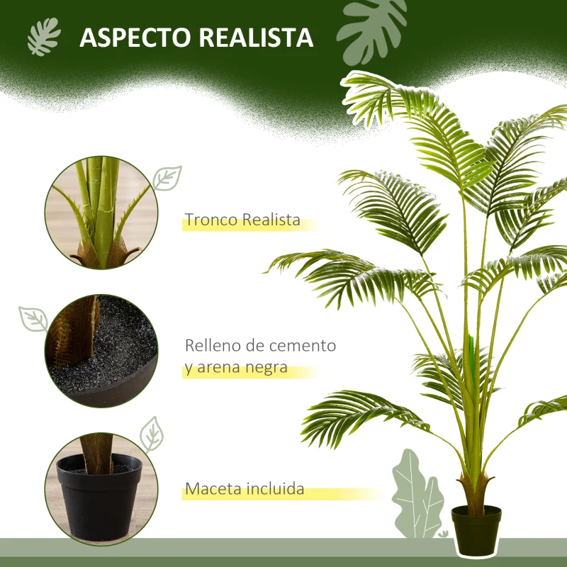 HOMCOM Palmera Areca Artificial 170cm Árbol Artificial con 11 Hojas Decoración para Interior Ø15x170 cm Verde