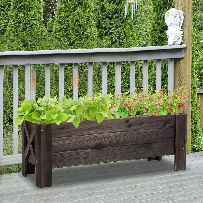 Outsunny 58L Garden Raised Bed Planter Grow Containers for Outdoor Patio Plant Flower Vegetable Pot Fir Wood, 100 x 36.5 x 36 cm, Carbonized Colour