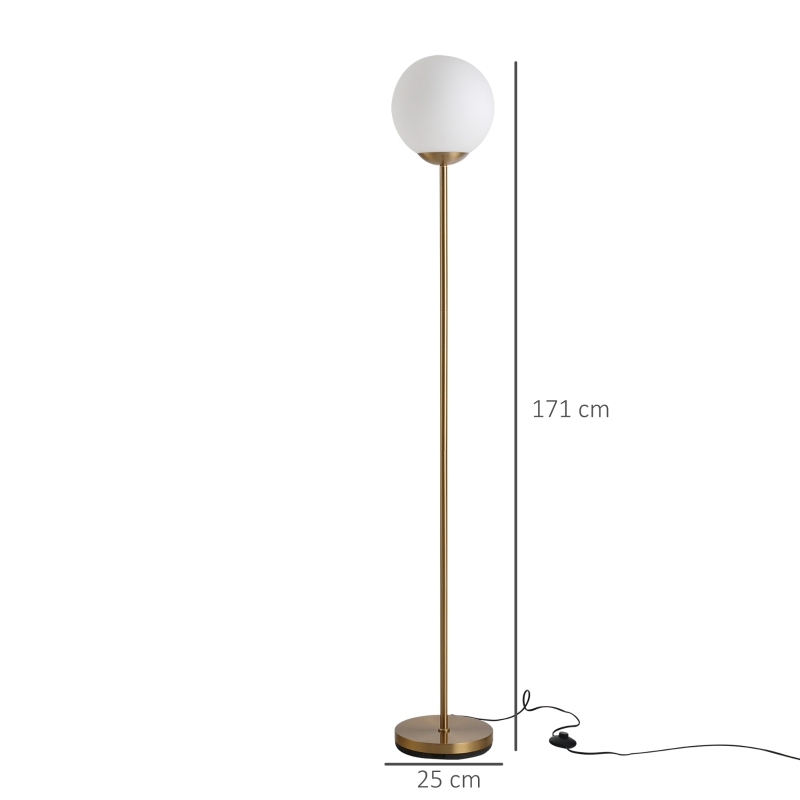 HOMCOM Stehlampe für Wohnzimmer, Standleuchte, Stehlampe, Metall mit Glas, Golden, 25 x 25 x 171 cm