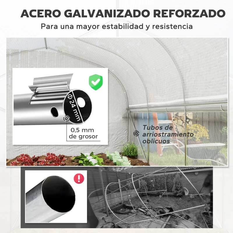 Outsunny Invernadero de Túnel 6x3x2 m con Anti-UV y Puerta Enrollable con Cremallera Paredes Laterales con Malla Blanco