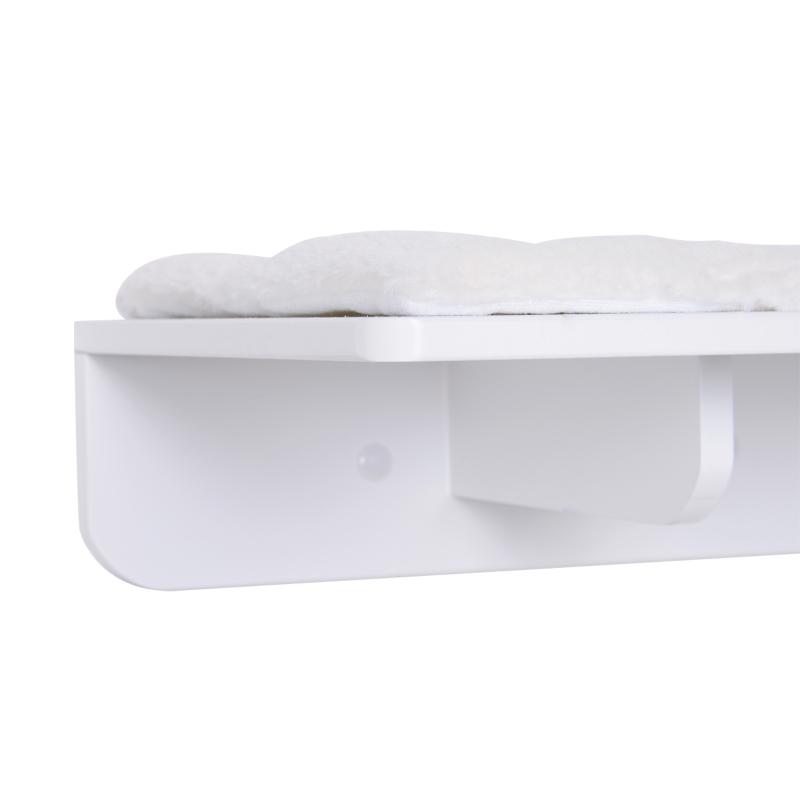 PawHut Kletterwand Katzen, Wandkratzbaum, Katzenliege mit Kratzbaum,53cm Katzenregal mit Ballspielzeug, Plüschauflage, Katzenkratzbaum, Katzensäule, Weiß