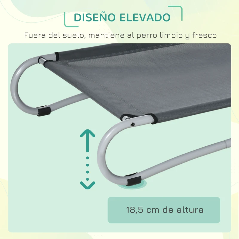 PawHut Cama Elevada para Perros Pequeños Medianos Cama para Mascotas con Tela de Malla Transpirable Marco Curvo de Acero para Interior Exterior 110x65x20 cm Gris
