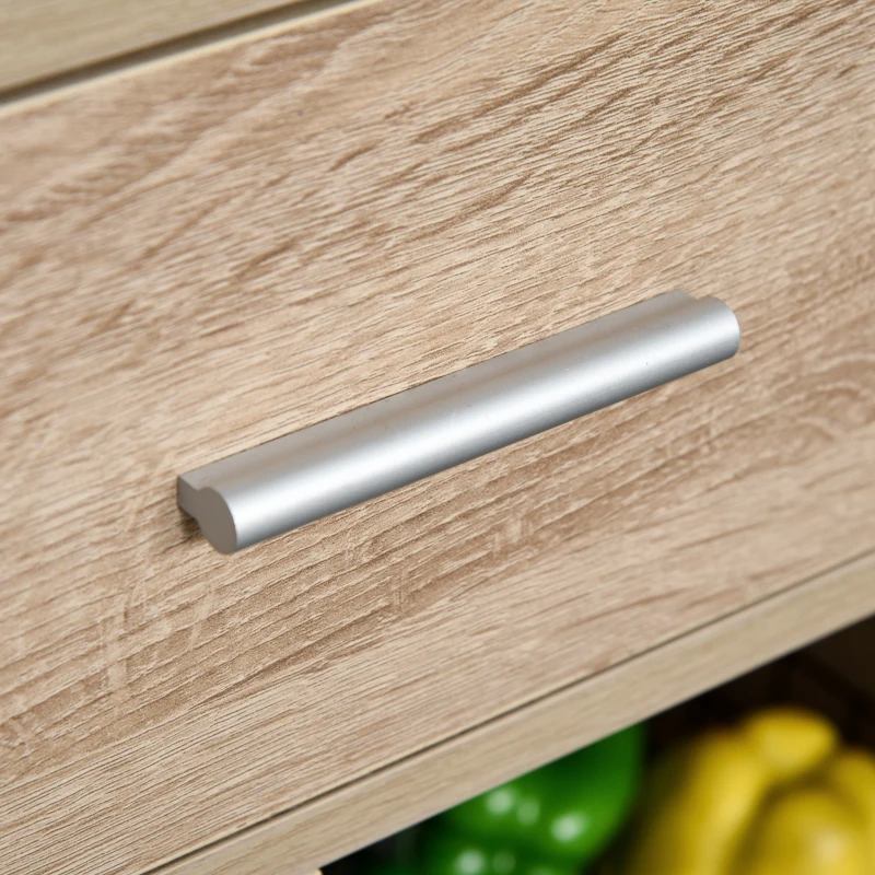 HOMCOM Carro de Cocina para Microondas Aparador de Almacenaje con 4 Ruedas y Frenos Cajón Estantes Abiertos Compartimento con Puerta 60x40x108 cm Roble