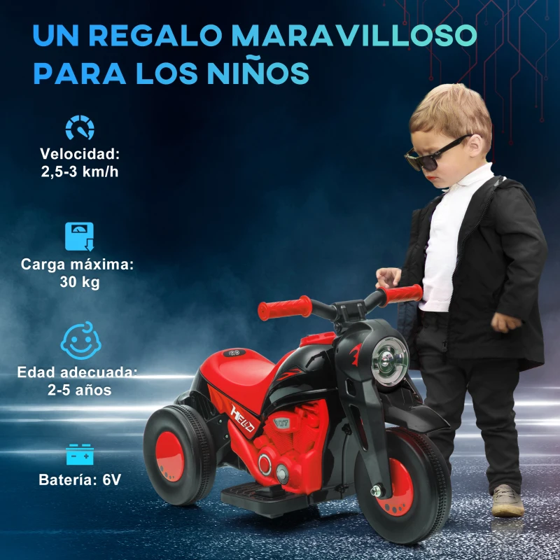 AIYAPLAY Moto Eléctrica para Niños de +2 Años con Función de Soplar Burbujas Faros Música Velocidad 3 km/h Carga 30 kg Rojo