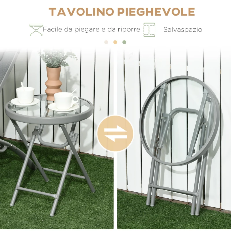 Outsunny Set 2 Lettini Prendisole Reclinabili su 4 Livelli e Tavolino Pieghevole, Grigio