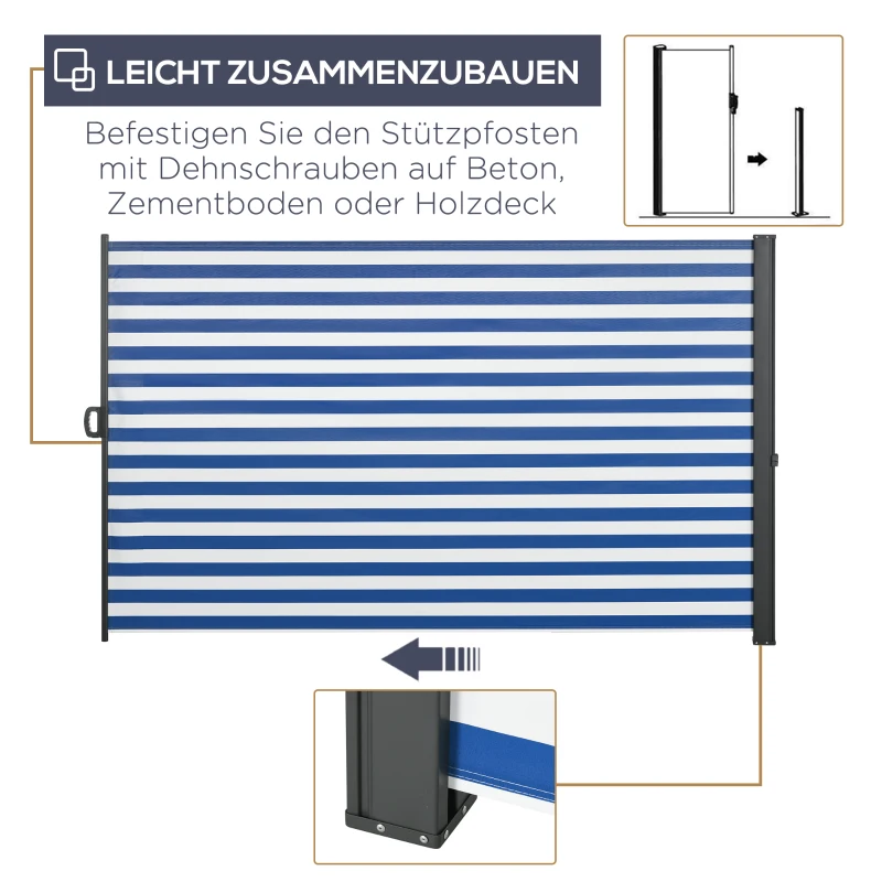 Outsunny Seitenmarkise, Sichtschutz, horizontal ausziehbar, wetterfest, beidseitig bedruckt, 300 x 8,5 x 160 cm