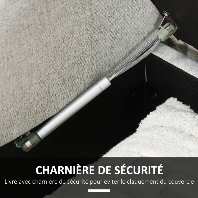 HOMCOM Banc banquette coffre 2 en 1 en tissu aspect lin avec pieds en bois 146,5 x 49 x 72 cm gris