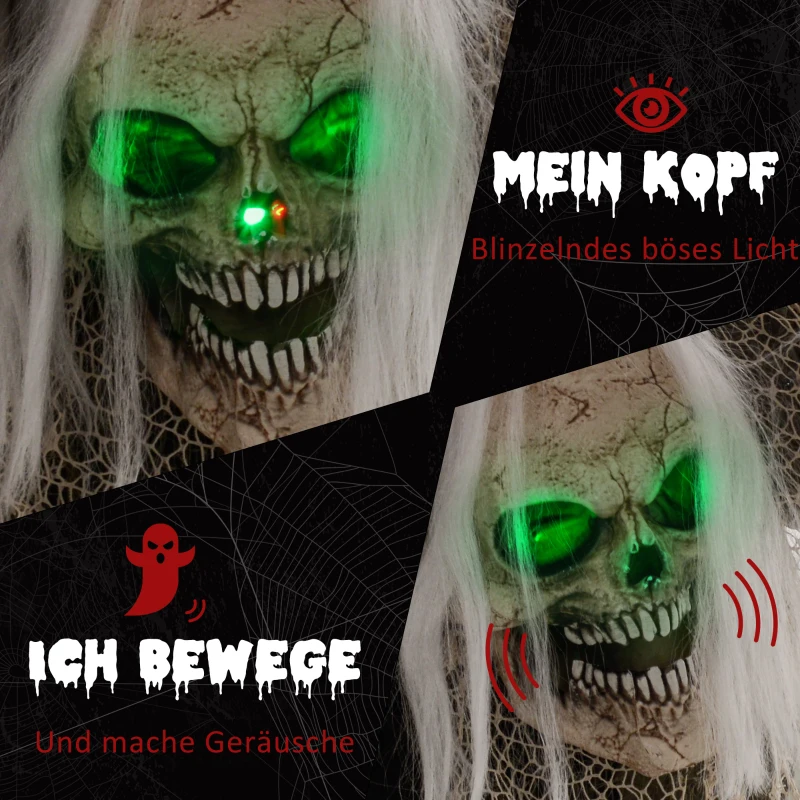 HOMCOM Skelettgespenst, Helloweendeko, gruseliges Heulen, rote Augen, bewegliche Arme, 160 cm(m-5)