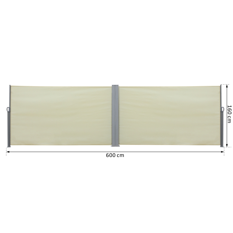 Outsunny Seitenmarkise, Sicht- und Sonnenschutz, Seitenrollo, Polyester, Creme, 6 x 1,6 m