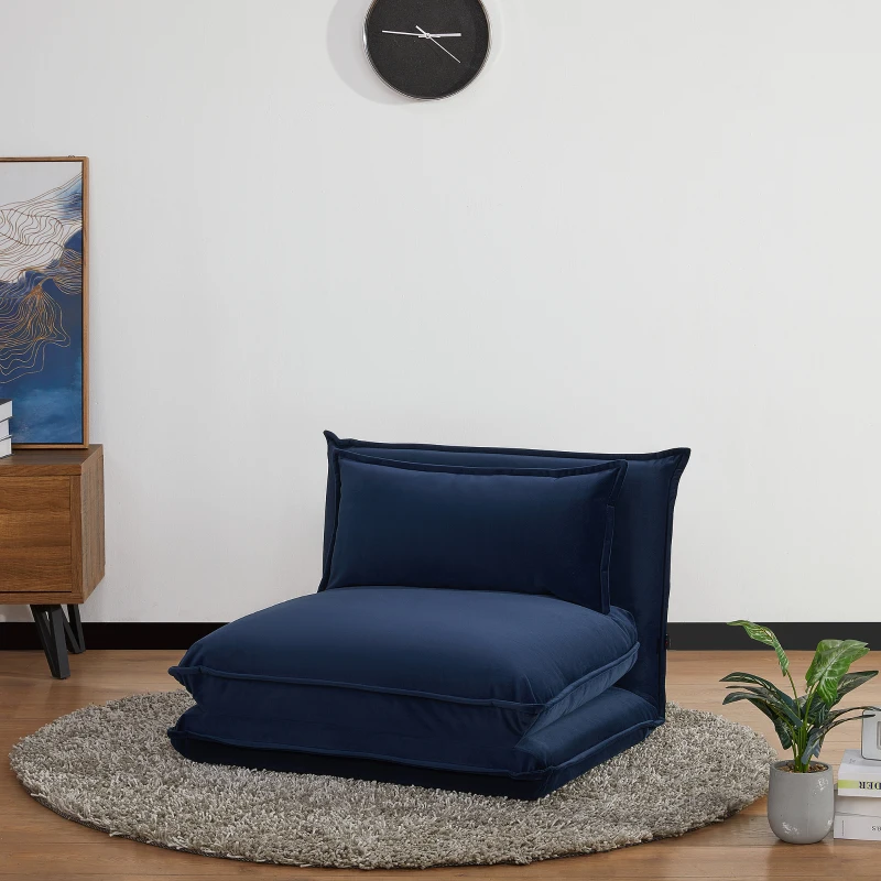 HOMCOM Sedia da Pavimento con Schienale Regolabile in 5 Posizioni e Seduta Imbottita, in Acciaio e Poliestere, Blu scuro