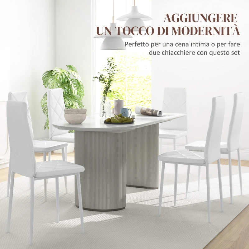 HOMCOM Set di 6 Sedie da Pranzo Moderne con Schienale Alto in Finta Pelle e Acciaio, 41x50x97 cm, Bianco