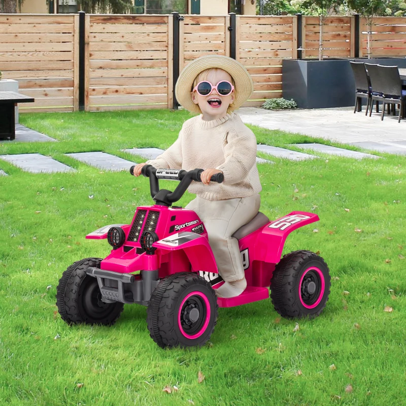 AIYAPLAY 6V Electric Quad Bike for Kids, Ride On ATV w/ Forward/Reverse, Headlights, for Ages 18-36 Months, Pink