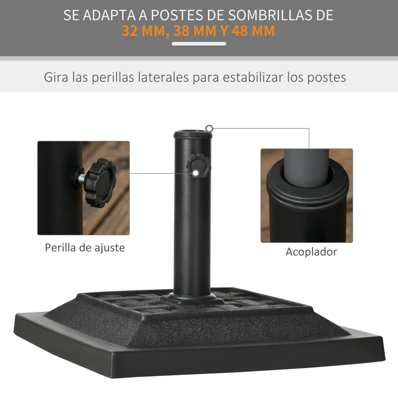 Outsunny Base para Sombrilla de Jardín de 12 kg para Mástil Ø32/38 mm para Terraza Patio Balcón 44x44x33 cm Negro