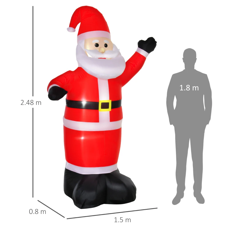 HOMCOM Babbo Natale Gonfiabile 248cm Decorazione Natalizia per Esterno con Luci LED, Gonfiatore e Accessori Montaggio