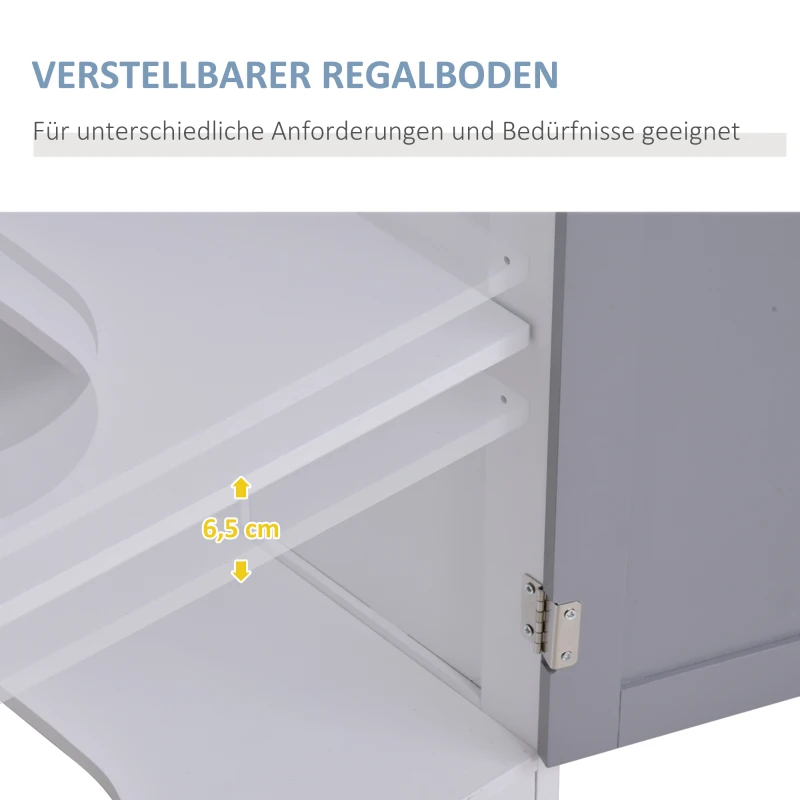 kleankin Waschbeckenunterschrank Badezimmerschrank Waschtischunterschrank mit 2 Türen Regal verstellbar MDF Weiß+Grau 60 x 30 x 60 cm