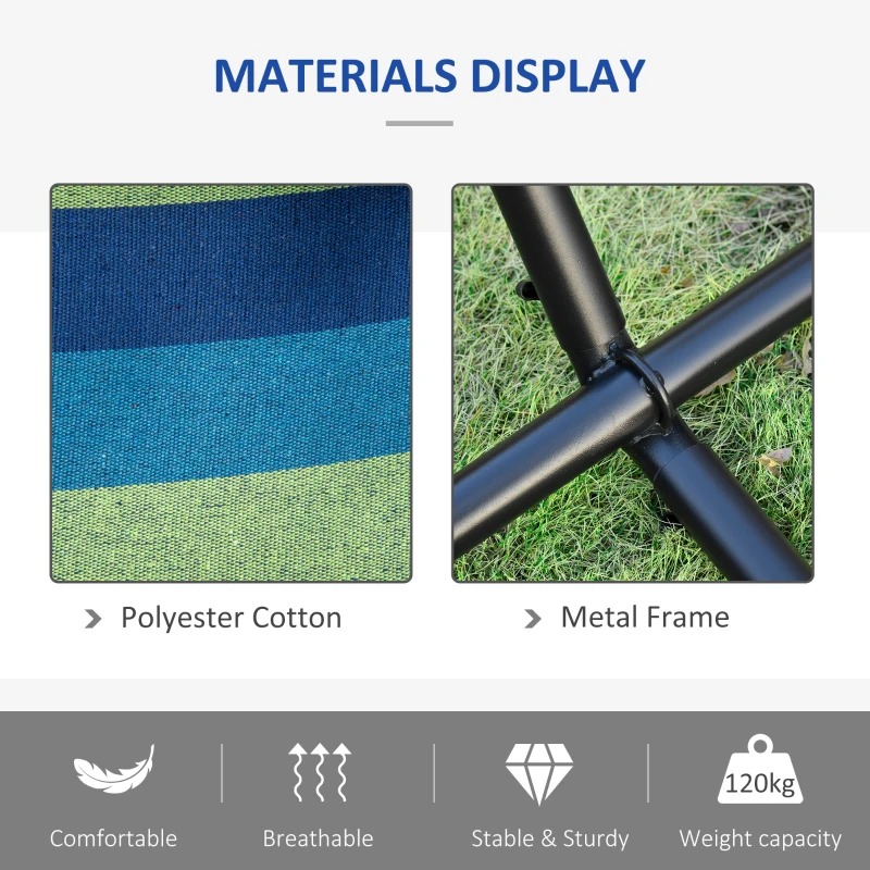 Outsunny 298 x 117cm Hammock with Stand Camping Hammock with Portable Carrying Bag, Adjustable Height, 120kg Load Capacity, Green Stripe