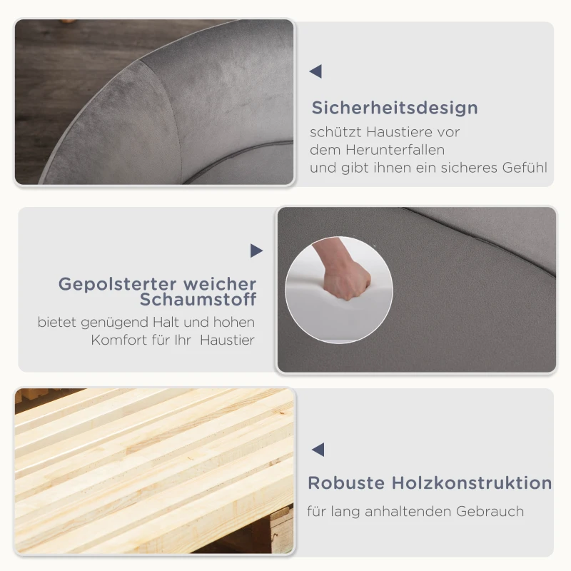 PawHut Haustiersofa Hundesofa Hundebett mit Holländischer Samt Schaumstoff Birke Bein für Katzen Hunde  86 x 55 x 33 cm Hellgrau