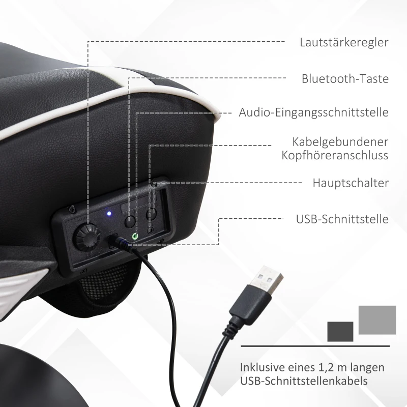 Vinsetto Gamingsessel, Gamingstuhl, integrierte Lautsprecher, neigbare Rücklehne, schwarz+weiß, 69 x 73 x 118cm