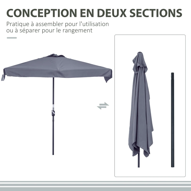 Outsunny Demi parasol - parasol de balcon 5 entretoises métal 2,3 x 1,3 x 2,49 m polyester haute densité gris