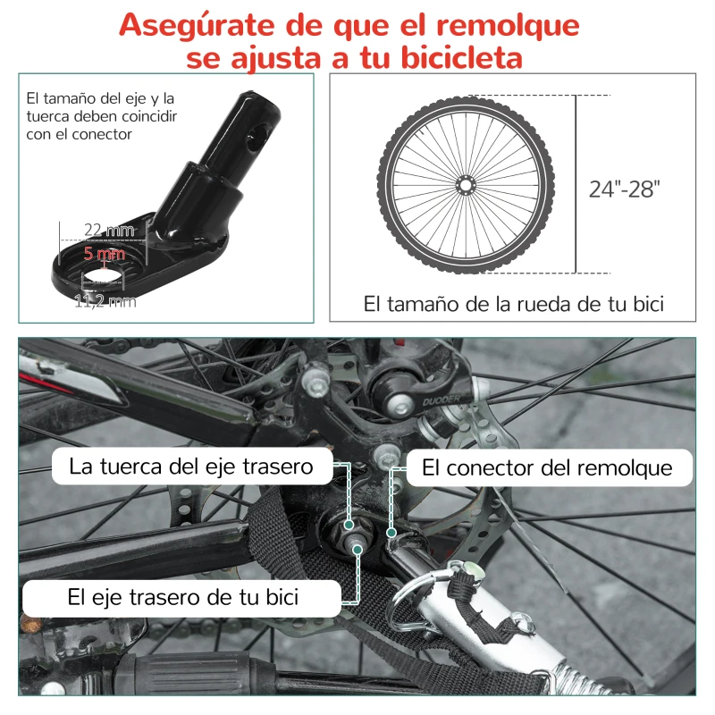 HOMCOM Remolque de Bicicleta para Niños +18 Meses 2 en 1 Cochecito de Paseo de 2 Plazas con Freno de Mano Cinturón de Seguridad Bandera y Reflectores 142x75x101 cm Rojo