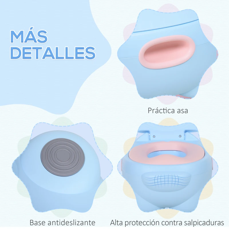 HOMCOM Orinal Infantil con Forma de Hipopótamo con Asas para Niños a partir de 6 Meses Inodoro de Aprendizaje 40x30x23 cm Azul